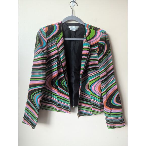 Maggy London 100% Silk Full Zip Jacket Size 4 Shacket Blazer Rainbow Swirl - Picture 3 of 6